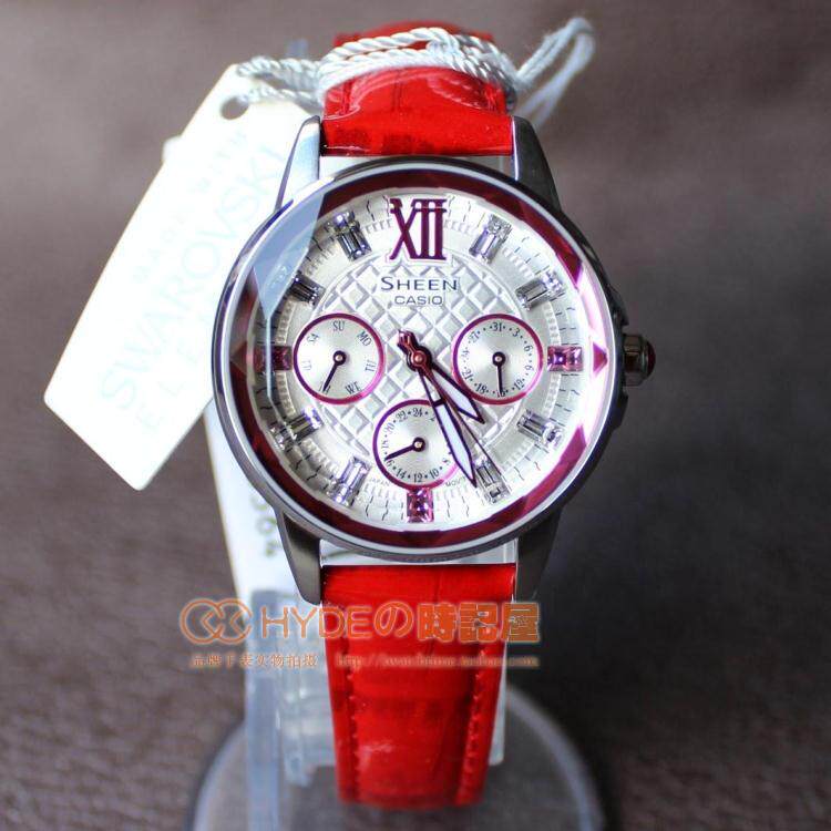 卡西欧防水<em>少女时代</em>镶钻皮带女表SHE-3029L