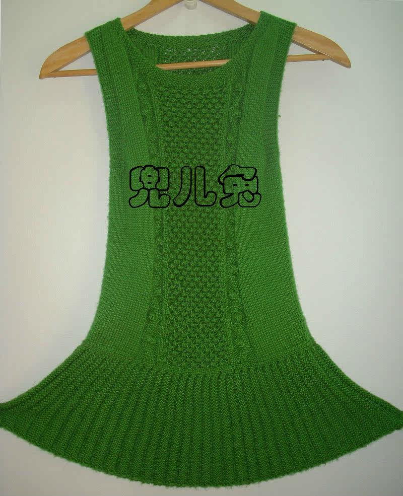 兜儿兔 纯手工编织毛衣 儿童毛衣 绿色<em>背心裙</em>|一