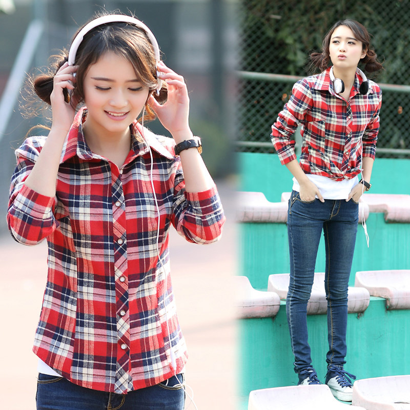 <em>班尼路</em>女装2014春秋装新款韩版<em>格子衬衣</em>卡玛