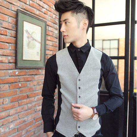 潮 2013秋装新款韩版男装长袖<em>衬衫男士马甲衬</em>