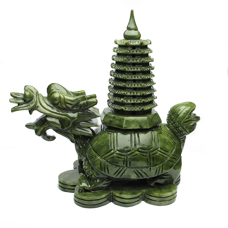 凡蝶 开光青色玉石龙龟文昌塔摆件 龟驮塔 助学
