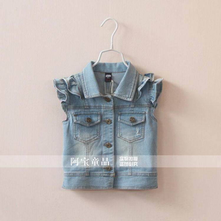 童装<em>女童</em>2014秋款外套 女宝宝<em>秋衣</em> 荷叶袖<em>牛仔</em>