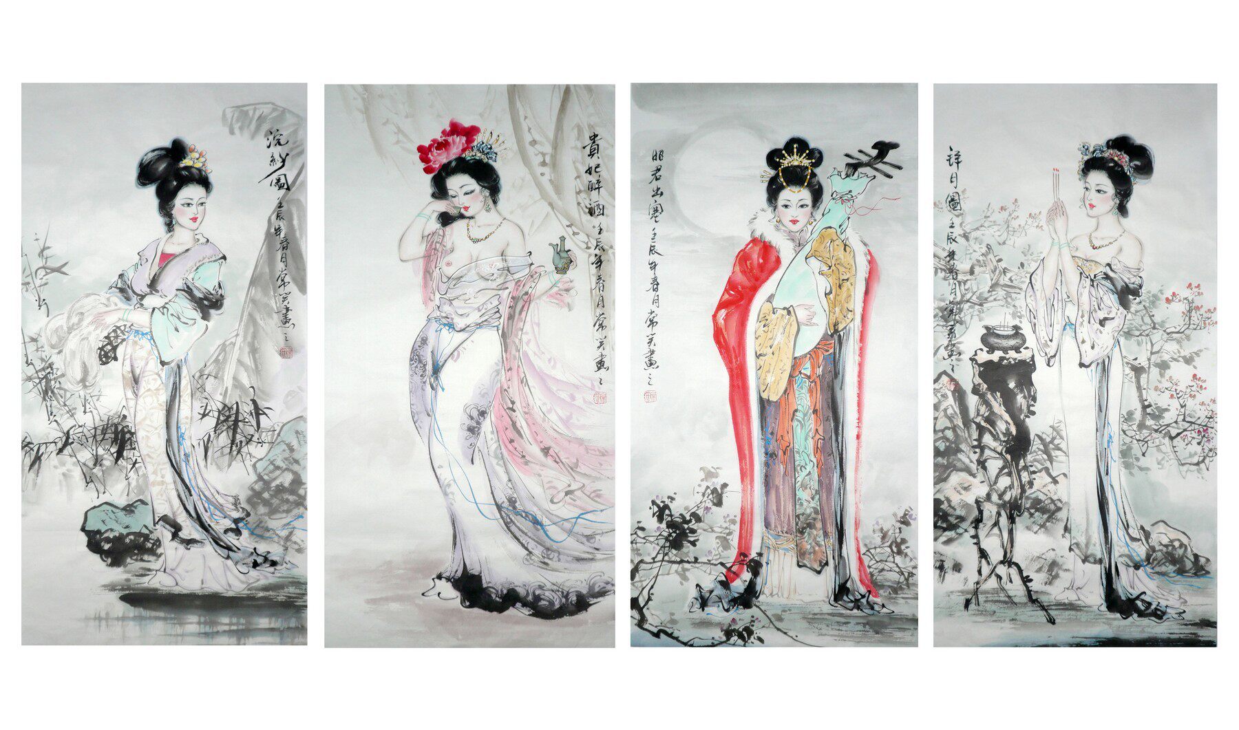 常笑国画四大<em>美女</em>图 仕女图 写意人物画 <em>古代美</em>