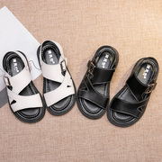 男童凉鞋真皮夏季2023黑色儿童运动宝宝中大童软底防滑沙滩鞋