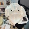 白衬衫女设计感小众甜美可爱娃娃领衬衣，短袖雪纺上衣2023夏季