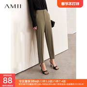 Amii2023秋季黑色西装裤女雪纺裤子直筒裤休闲九分裤高腰西裤