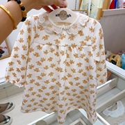 韩国原d童装 22冬女宝儿童黄色碎花满印镂空领加绒柔软洋气连衣裙