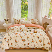 加厚100%纯棉四件套高档全棉斜纹被套家用保暖床单床上用品床笠式