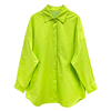 贺聪同款荧光绿色长袖衬衫女小众设计感春宽松廓形中长款外套上衣