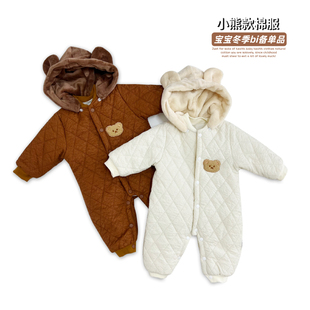 ins韩国婴儿哈衣冬季装宝宝，爬服加厚棉服潮，长袖外出小熊连体哈衣