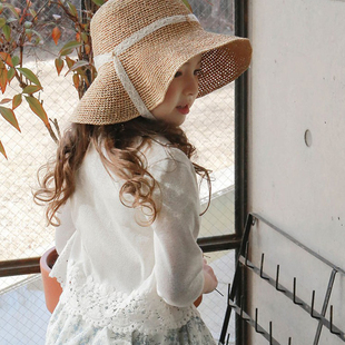 女童针织开衫外套纯色薄款夏季韩版洋气蕾丝花边，儿童防晒衣空调衫