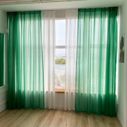 简约窗帘阳台正绿色轻柔皱纱帘孟菲斯祖母绿色橱窗飘逸翠绿色窗纱