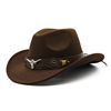 西部牛仔礼帽民族风牛标卷檐复古骑马帽子毛呢毡帽 Cowboy Hat