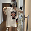 cc+正版2162圆领短袖中长款T恤女韩版宽松大头娃娃印花大码版上衣