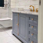 法式美式浴室柜落地洗脸洗手盆，柜组合轻奢风，卫生间岩板洗漱台定制