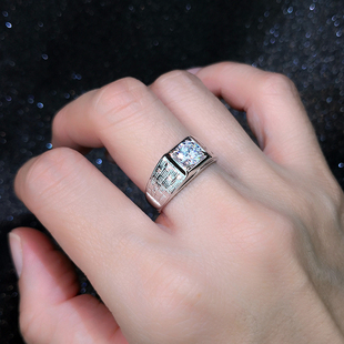 韩版霸气一克拉男假戒指仿真钻石钻戒戒子指环，镀白金结婚婚礼道具