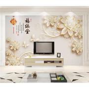 中式福满堂6d浮雕客厅电视，背景墙壁纸8d立体沙发背景壁画墙布墙纸