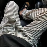 美式复古黑白竖条纹裤子女秋季2024宽松显瘦休闲垂感直筒裤