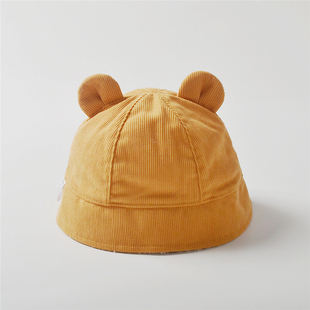 秋冬季宝宝可爱保暖加绒帽子婴儿洋气水桶帽男女童双耳盆帽