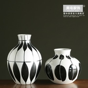 现代简欧家居陶瓷黑白花瓶摆件 客厅电视柜餐桌装饰创意插花花器