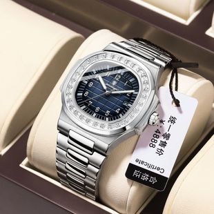 瑞士品牌鹦鹉螺奢华男士手表，防水夜光蝴蝶扣，钢带石英腕表