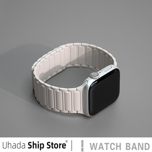 uhada适用苹果手表s9表带金属磁吸回环applewatchultra2硅胶磁吸se男女，高级智能运动iwatch8765腕带
