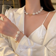 不规则T形扣珍珠手链项链2022年潮轻奢高级感小众设计配饰品
