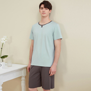 夏季男士睡衣针织莫代尔棉短袖短裤简约纯色可外穿家居服套装