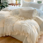 法式花卉家纺冬款牛奶绒四件套珊瑚绒加厚被套高克重床上用品