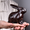 黑檀实木雕刻兔子摆件木头兔十二生肖家居客厅装饰红木工艺品