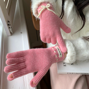 韩版仿羊绒针织手套女冬季分指防寒保暖骑行开车露指触屏纯色手套