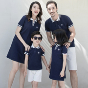 亲子装夏装全家装潮一家三口四口装母女短袖活动polo衫连衣裙早春