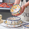 波兰花边碗家用碗碟套装高颜值陶瓷饭碗北欧碗盘餐具创意双耳汤碗
