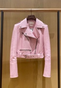 女士皮衣夹克外套 粉红色短款 Alexander McQueen麦昆2024春季款