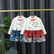 中国风童装女童套装春秋季儿童衣服小童宝宝熊猫马面裙两件套时髦
