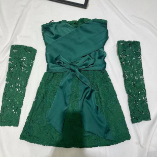 外贸原单夏季个性时尚辣妹短裙 修身显瘦绿色蕾丝抹胸连衣裙