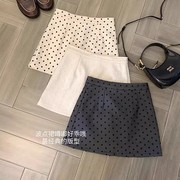 韩系辣妹复古少女感植绒波点高腰半身裙女a字短裙