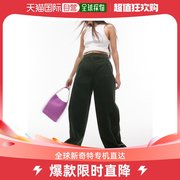 香港直邮潮奢topshop女士灯芯绒精细剪裁阔腿深色绿色裤子