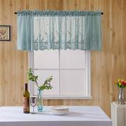 厨房咖啡帘小清新成品穿杆小窗帘蓝色蕾丝短帘
