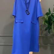 欧货2024夏季宽松蓝色短袖，t恤连衣裙穿搭休闲薄款女装高级感