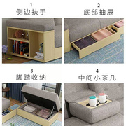 现代简约小户型日式客厅抽屉储物可收纳科技布三人布艺沙发床梳化
