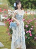 法式风情桔梗两件套装夏蓝色蕾丝超仙温柔奶系穿搭复古半身裙套装