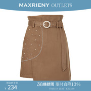 奥莱maxrieny搭片式高腰铅笔，裙秋季短裙，牛仔半身裙复古秋装