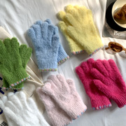 2023韩系可爱毛绒手套女冬季加厚保暖防寒露指可触屏手套学生
