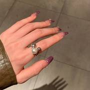 大颗珍珠戒指女款时尚个性夸张食指，装饰戒小众，设计高级感独特开口