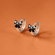 纯银耳环女黑色蝴蝶结微镶设计经典时尚气质甜美高级感耳饰品