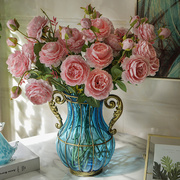 艺品红欧式创意花瓶，装饰品摆件约客厅，透明插花玻璃水培鲜花