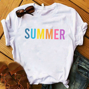 夏季时尚创意summer字母，印花欧美女士，t恤百搭休闲短袖