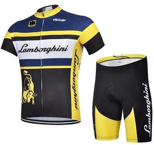 黄色骑行服兰博基尼夏季自行车服短套装，背带骑车裤山地，动感单车服(单车服)