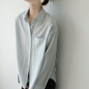xiner浅蓝色衬衫女小个子通勤纯色，宽松慵懒风，长袖衬衣2022春夏